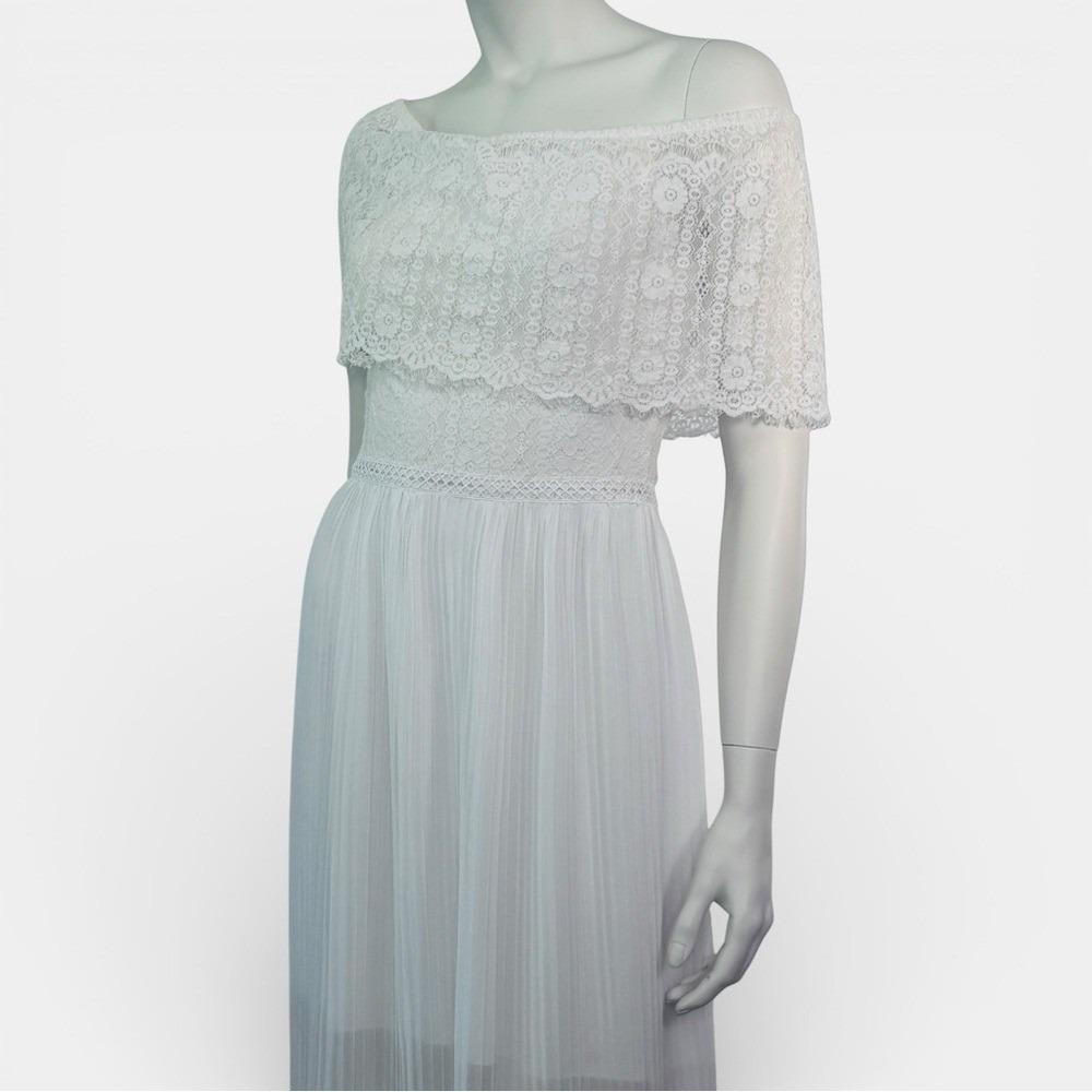 1970s Vintage‎ White Lace Cape Collar Dress w/ Sheer Overlay Boho